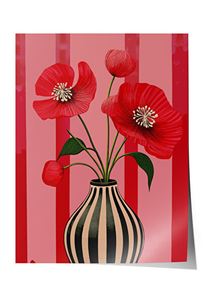 Zestia Αφίσα χωρίς πλαίσιο, Κόκκινο φόντο με παπαρούνα, Αφίσα διακόσμησης σαλ...