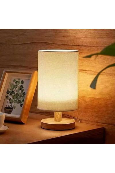 Generic AnnuoYi Bedside Table Lamp, Bedroom Decorative Small Lamp, Wooden Lamp With Fabric Lampshade Small
