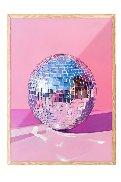 Zestia Ahşap Çerçeveli Tablo, Disco Topu İllüstrasyonu, Salon Dekoru Poster N...