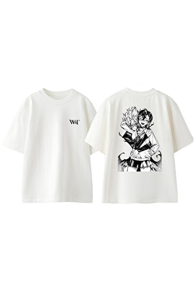 THEWERT Okarun And Ayase Дизайн На спині принт Бавовна Білий Oversize T-shirt