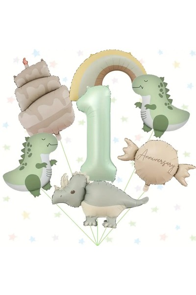 DÜVENCİ TİCARET 7 Parça Mat Dinozor Pasta Şekilli Gökkuşağı Numara 1~9 Balon ...