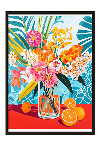 Zestia Tablou cu ramă neagră, model floral cu fructe tropicale, poster decora...