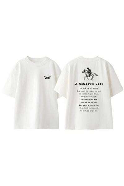 THEWERT A Cowboy's Code Design Back Printed Cotton White Oversize T-Shirt