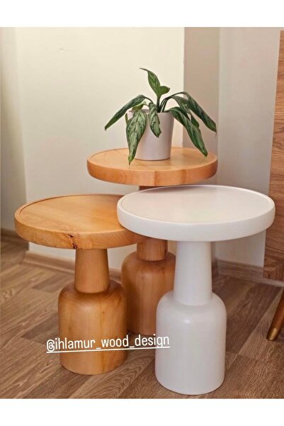 Home Oluklu mantar sehpa(Beyazlı vernikli)