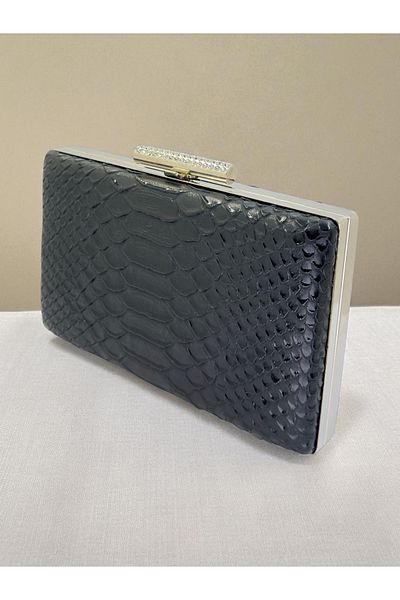 Biçanta Black Color Anaconda Patterned Matte Stylish and Luxurious Women's Evening Dress Bag Wedding Engagement