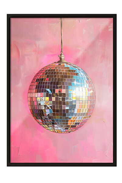 Zestia Siyah Çerçeveli Tablo, Pembe Disko Topu, Genç Odası Dekoru Poster No: 111965