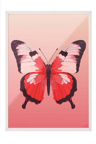 Zestia Tablou înrămat alb, Fluture Roșu Dublu, Poster decorativ pentru dormit...