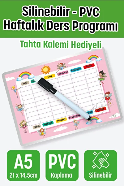 Atölye Çizgi Weekly Summer Sil Lesson Schedule Pvc Coated Erasable Fairy - A5- 21X14.5 cm Turkish / English