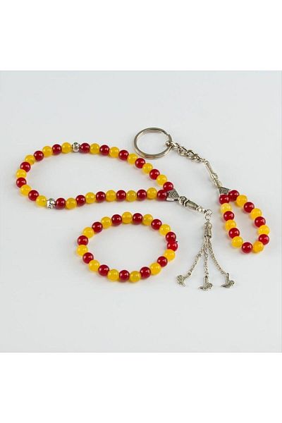 AKSESUARIM Fan 3-Piece Natural Stone Set (Keychain, Bracelet, Prayer Beads)