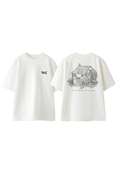 THEWERT Camiseta oversized albă din bumbac cu imprimare pe spate Taylor Swift 15 Design