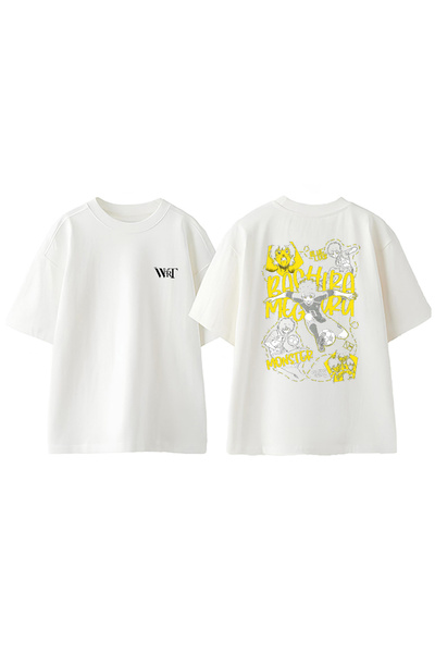 THEWERT Tricou oversize alb din bumbac cu imprimeu pe spate Meghru Bachira