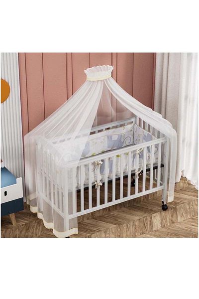 Generic Luxury Wooden Baby Bed with Mosquito Net - Adjustable and Portable Baby Crib with Wheels