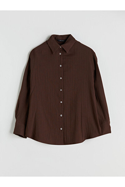 LC Waikiki Kahverengi Dokulu Müslin Kadın Gömlek