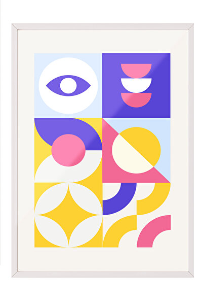 Zestia Tablou cu ramă albă, forme geometrice colorate, poster decorativ pentr...