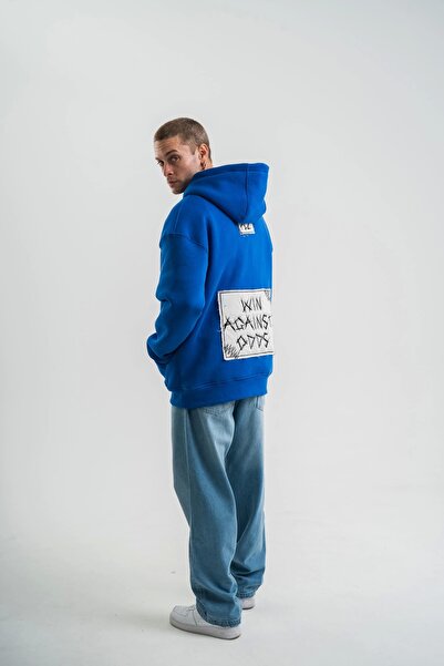 shopivastore Hanorac unisex cu mânecă lungă și broderie cu patch - Albastru