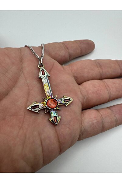 Yuchicly قلادة للرجال والنساء بتصميم صليب مع تفاصيل نقطية حمراء - أنيقة، معدن...