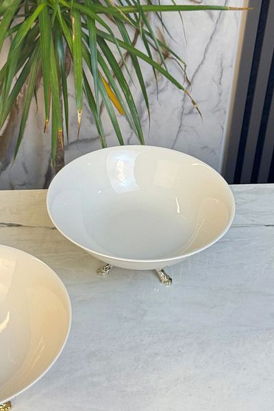 MAY HOME Porcelain Presentation Bowl & Salad Appetizer Fruit Serving Bowl with Metal Legs