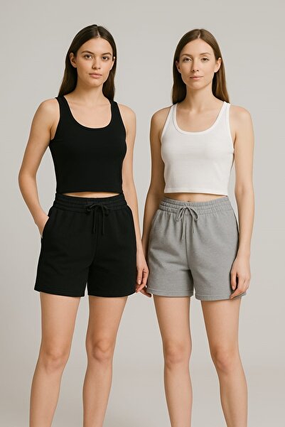 NETTENSTORE alvaro 2 adet günlük giyim siyah gri şort