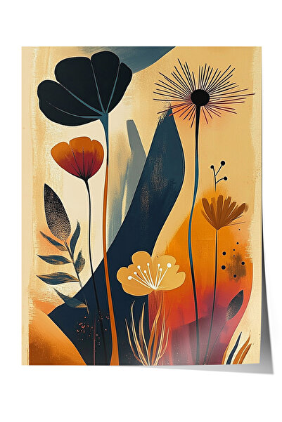 Zestia Αφίσα χωρίς πλαίσιο, Μαύρα Πορτοκαλί Λουλούδια, Αφίσα Διακόσμησης Σαλο...