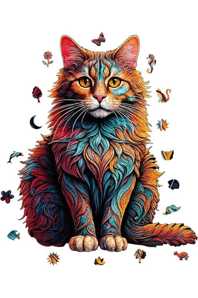 Genel Markalar - Ahşap Puzzle Yetişkinler için - Kedi Benzersiz Parçalı Puzzl...