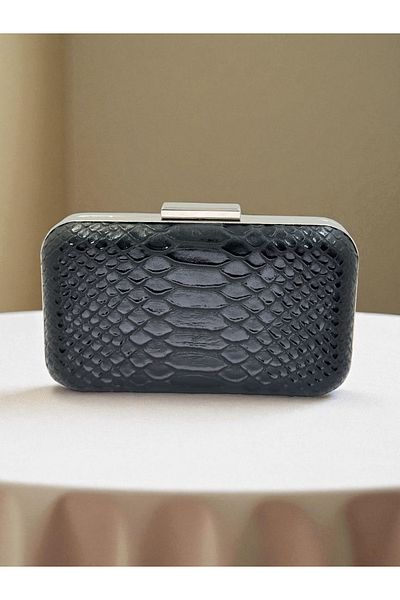 Biçanta Black Color Anaconda Patterned Matte Stylish and Luxurious Women's Evening Dress Bag Wedding Engagement