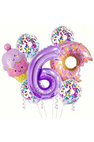 DÜVENCİ TİCARET Donut ve Dondurma ile, Pembe ve Mor Doğum Günü Partisi, Renkl...