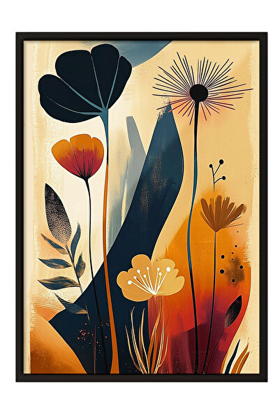 Zestia Πίνακας με μαύρο πλαίσιο, Μαύρα πορτοκαλί λουλούδια, Διακοσμητική αφίσ...
