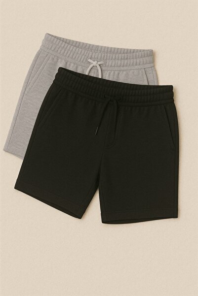 NETTENSTORE lorencio 2 adet günlük giyim siyah gri şort