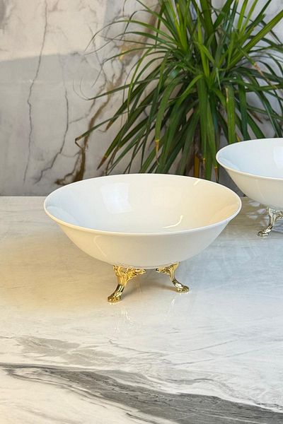 MAY HOME Porcelain Presentation Bowl & Salad Appetizer Fruit Serving Bowl with Metal Legs