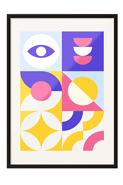 Zestia Tablou cu ramă neagră, forme geometrice colorate, poster decorativ pen...