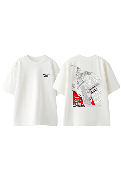 THEWERT Tricou oversize alb din bumbac cu imprimeu pe spate My Chemical Roman...