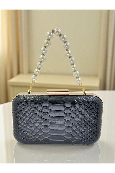 Biçanta Black Color Anaconda Patterned Matte Stylish and Luxurious Women's Evening Dress Bag Wedding Engagement