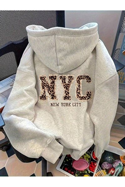 Josette NYC Leopar Baskılı Kapüşonlu Oversize Sweatshirt