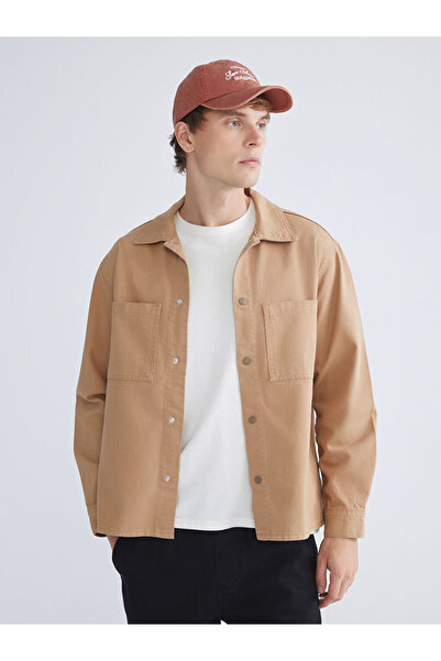 LC Waikiki Cămașă de blugi pentru bărbați, cu mânecă lungă, confortabilă, bej