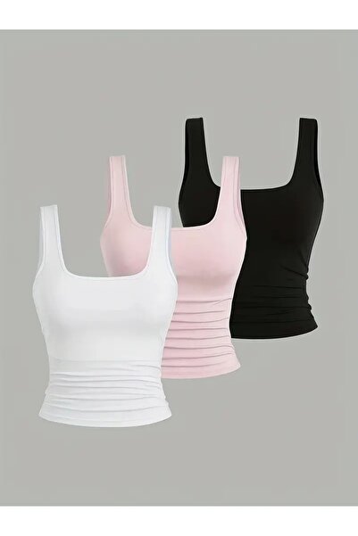 CLASİVA 3 قطع ملابس داخلية نسائية بدون أكمام من الليكرا بولوز بألوان مختلطة وقص مريح وتصميم عصري بولوز أساسي