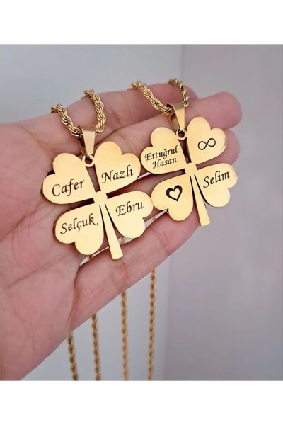 Serap Yılmaz Sahi İsme Özel Dört İsimli Tarihli Dört Yapraklı Yonca Kolye - TYSYSH0510