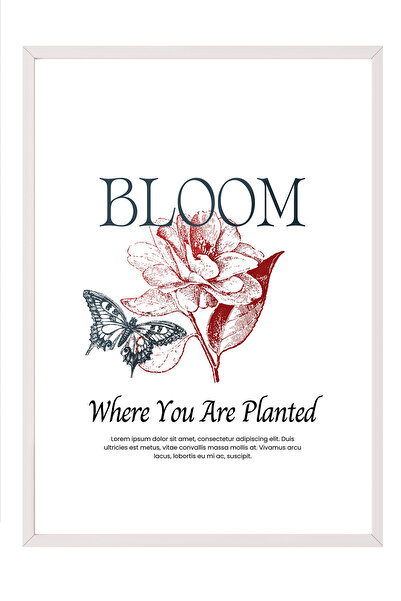 Zestia Tablou cu ramă albă, design floral cu text „Bloom”, poster decorativ p...