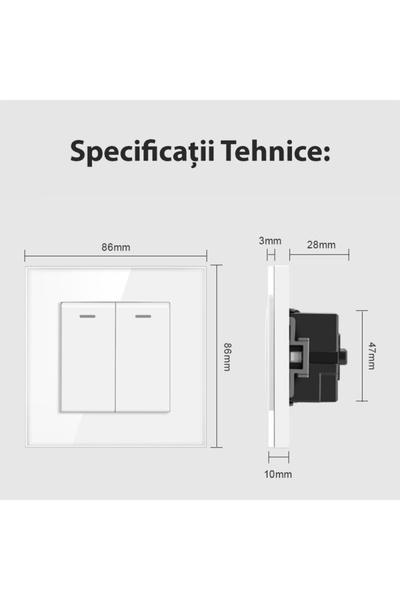 TECHSTAR Double Head Staircase Switch With Tempered Glass Panel Techstar® TGS 01, 220V, 16A, 86 X 86 Mm,
