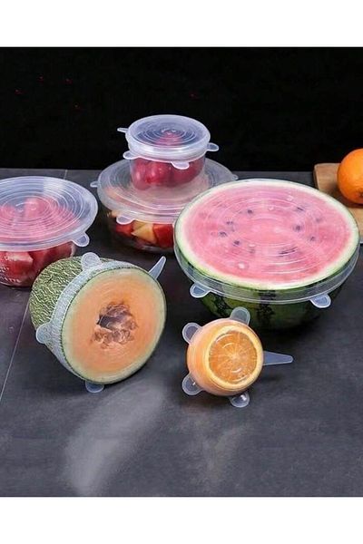 Generic Stretchable silicone lids are used to cover bowls and plates.