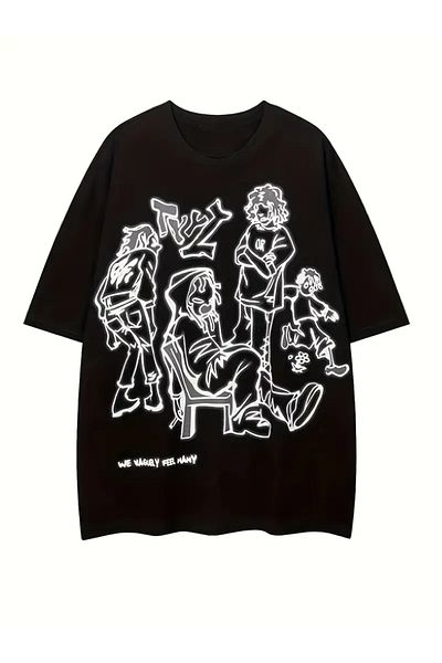 Touz Moda Y2K Retro People Printed Unisex Oversize T-Shirt