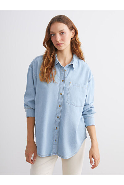 LC Waikiki Sparkling Choices from Shining Store |   Women's Jean Shirt with Pocket Detail