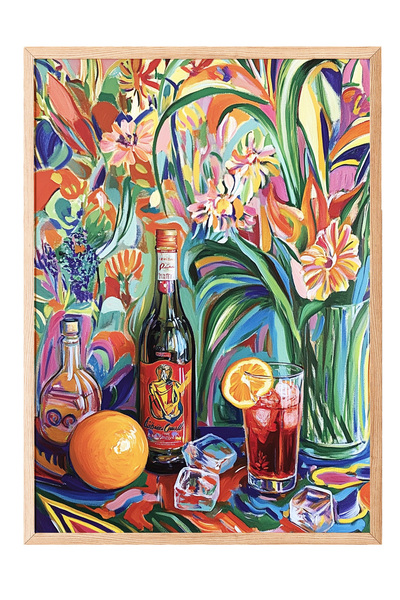 Zestia Tablou cu ramă din lemn, natură moartă cu fructe și flori, poster deco...