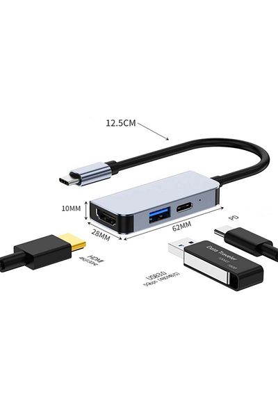 TECHSTAR Multifunctional 3 in 1 USB-C to HDMI Adapter Techstar® CYC3IN1, HDMI 4K, 1 x USB 3.0, Compatible