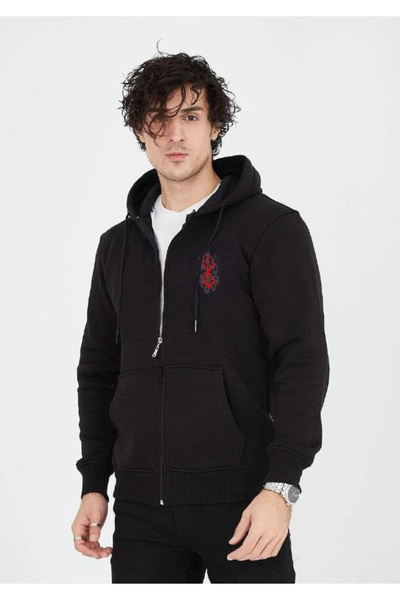 Genel satış Hanorac cu glugă cu fermoar complet imprimat unisex - negru