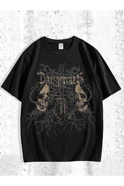 Touz Moda Gothic Printed Unisex Oversize T-Shirt