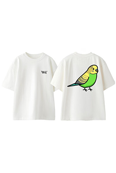 THEWERT Budgie 2 Design Back Printed Βαμβακερό λευκό μπλουζάκι Oversize