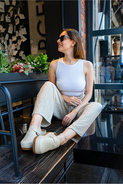 DOGİYE 3091 Cream Solid Color Perforated Anatomical Slippers