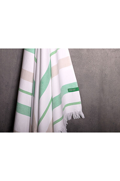 Benetton Банний рушник Пештемал у смужку зелений бежевий сірий 100% бавовна 80x165 см