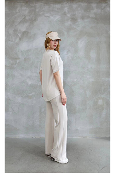 MODA Osy Modal Soft Textured Fabric Crew Neck Stone Detailed Short Sleeve Set...