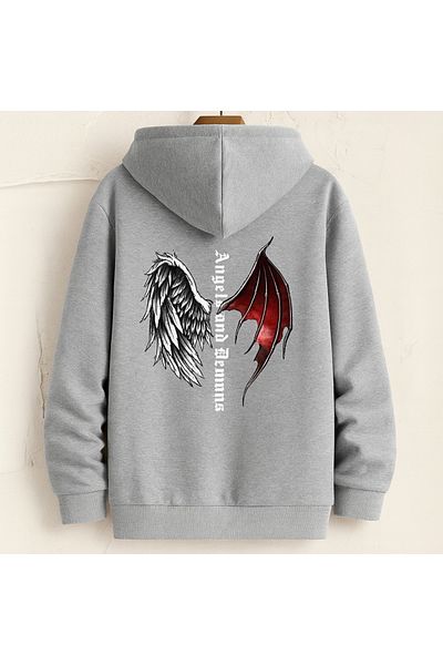 CLASSY.MODA Hooded Oversize 3 Thread Angel and Devil Wing Sweatshirt